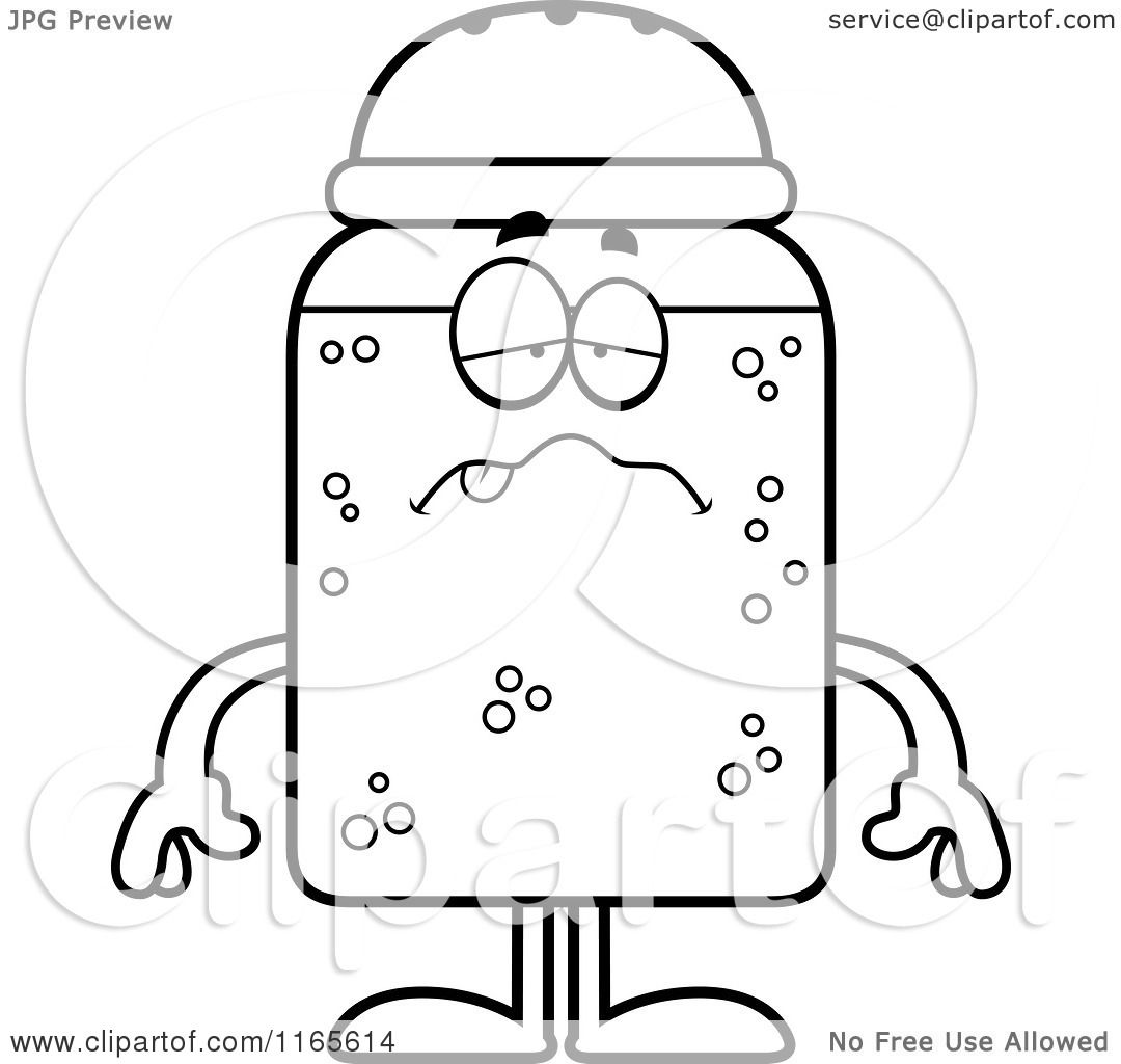 Download Cartoon Clipart Of A Sick Salt Shaker Mascot - Vector Outlined Coloring Page by Cory Thoman #1165614