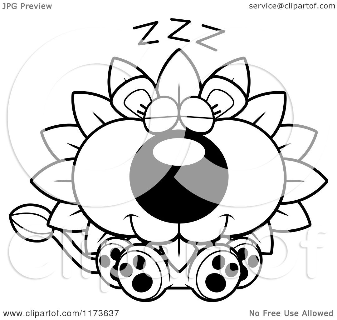 Cartoon Clipart Of A Sleeping Dandelion Flower Lion Mascot - Vector