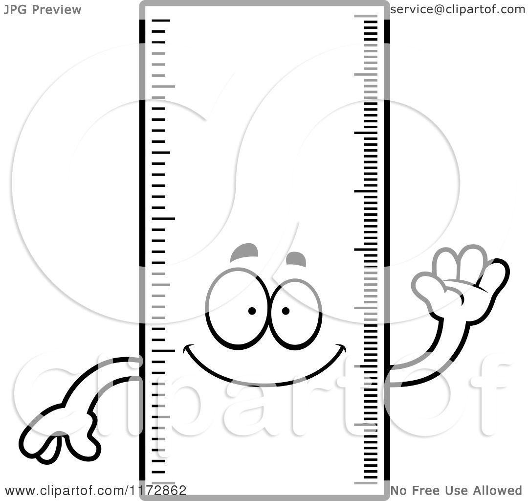 cartoon clipart of a waving ruler mascot vector outlined coloring