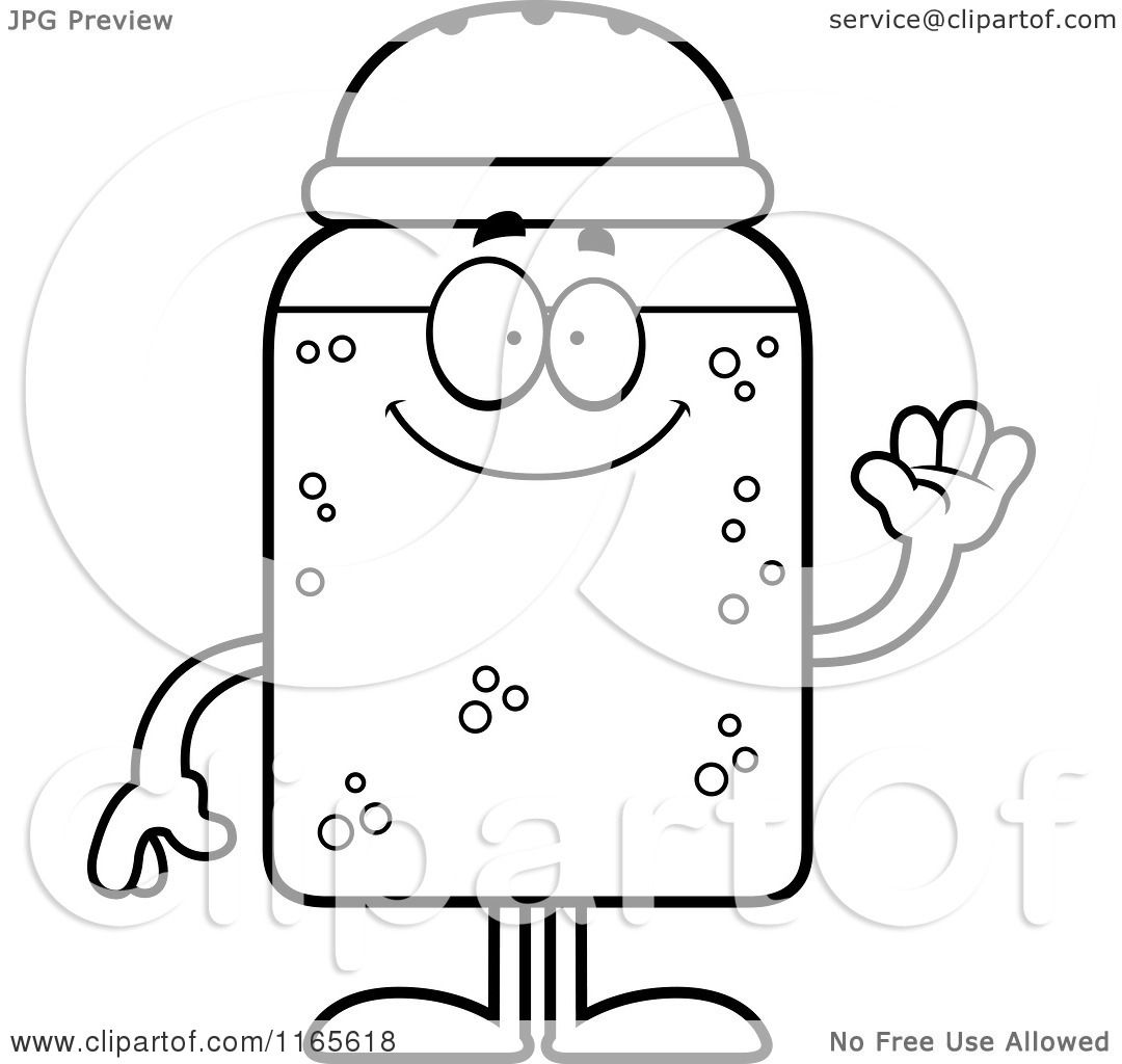 Download Cartoon Clipart Of A Waving Salt Shaker Mascot - Vector Outlined Coloring Page by Cory Thoman ...