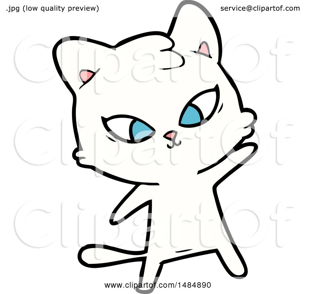 Cartoon Clipart of a White Kitty Cat by lineartestpilot #1484890
