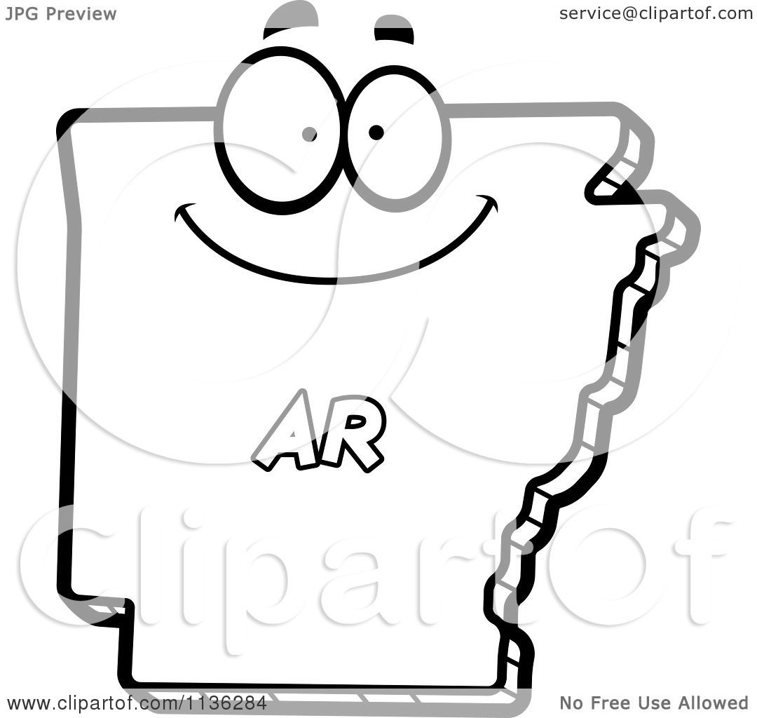 Cartoon Clipart An Outlined Happy Arkansas State Character Black And White Vector Coloring Page by Cory Thoman