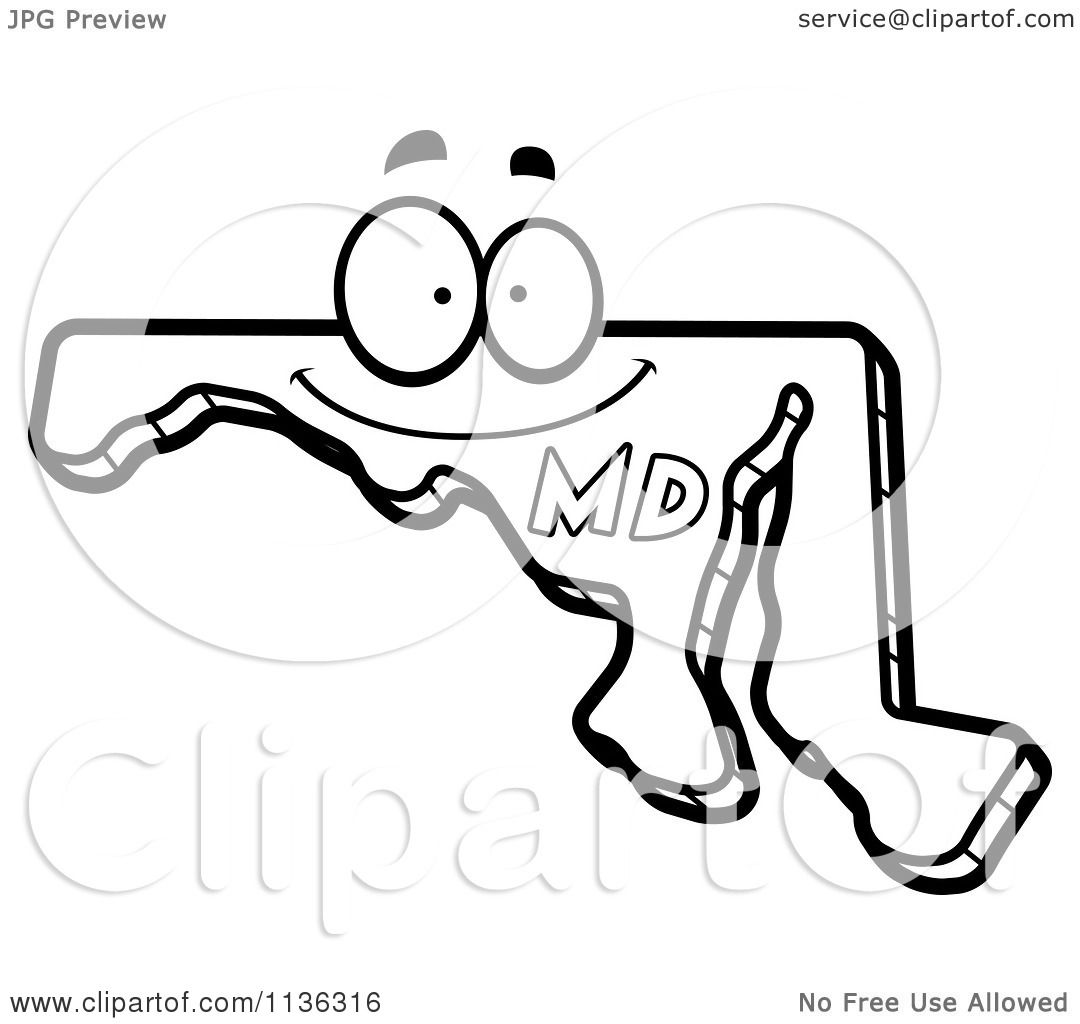 Cartoon Clipart An Outlined Happy Maryland State Character Black And White Vector Coloring Page by Cory Thoman