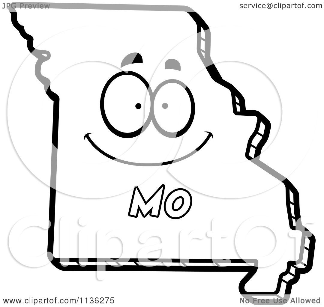 Cartoon Clipart An Outlined Happy Missouri State Character Black And White Vector Coloring Page by Cory Thoman