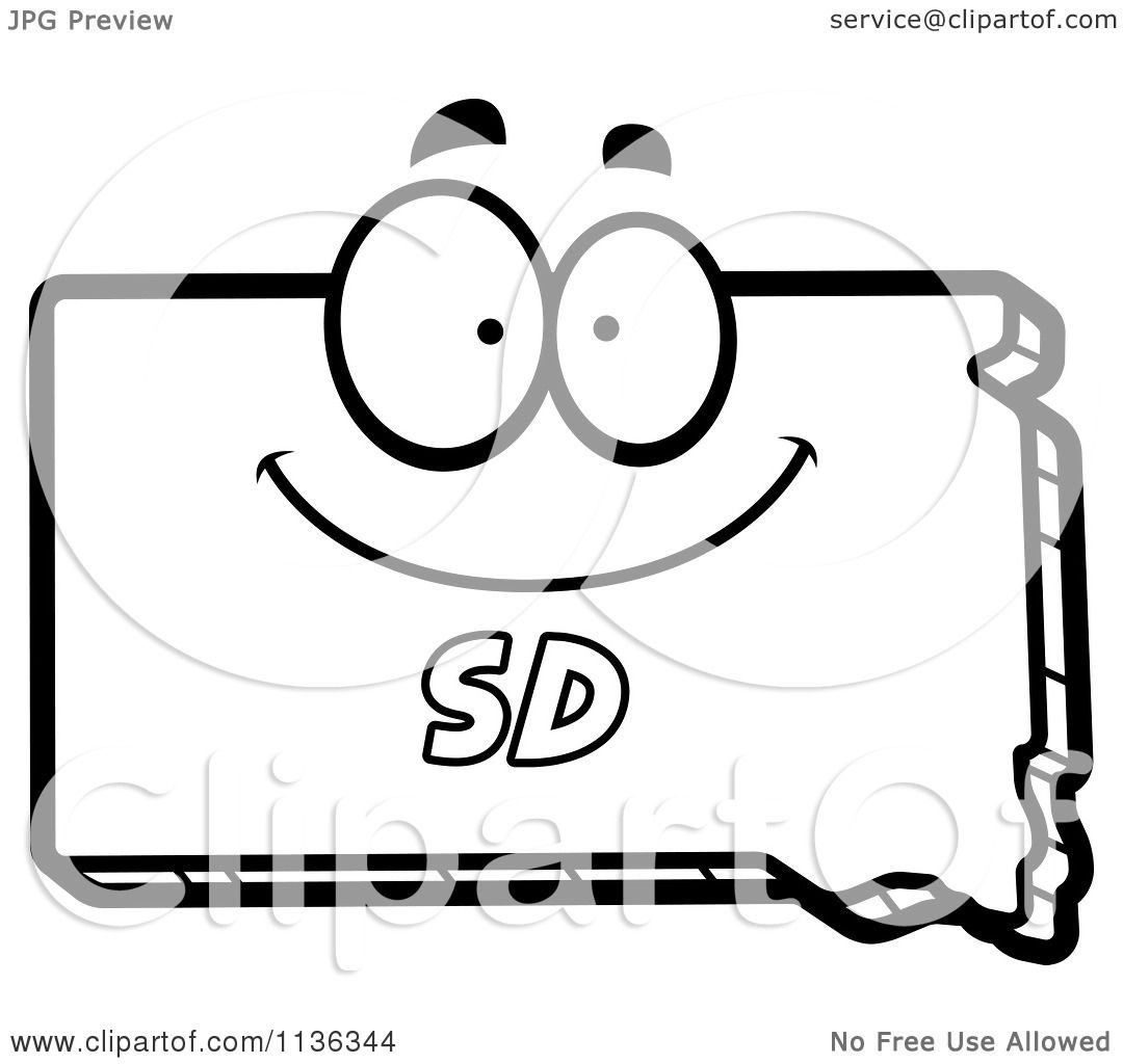 Cartoon Clipart An Outlined Happy South Dakota State Character Black And White Vector Coloring Page by Cory Thoman