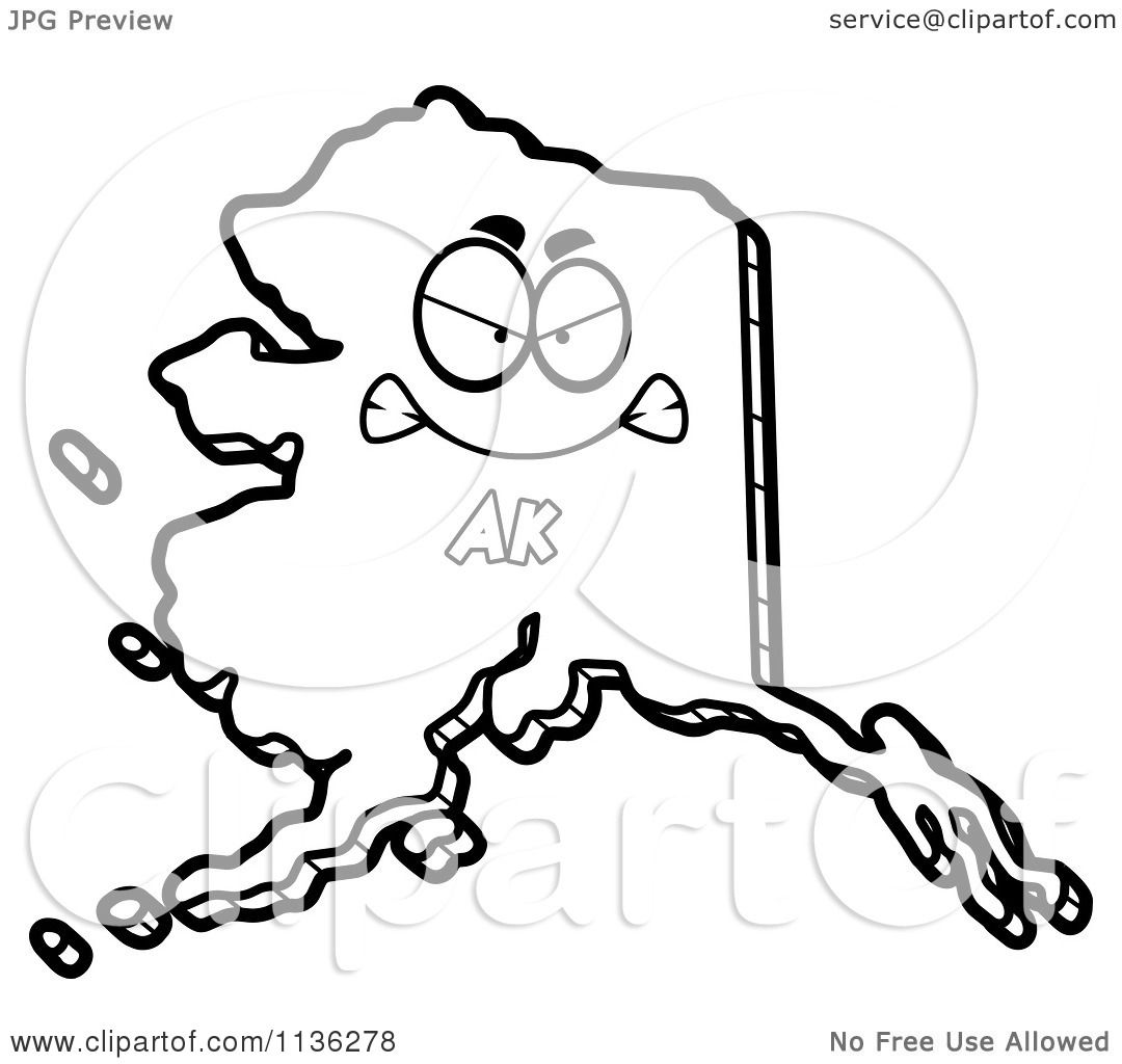 Cartoon Clipart An Outlined Mad Alaska State Character Black And White Vector Coloring Page by Cory Thoman