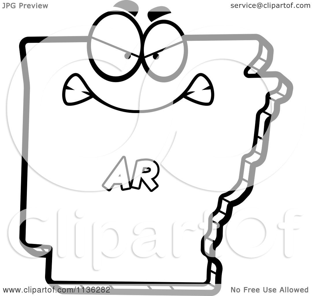 Cartoon Clipart An Outlined Mad Arkansas State Character Black And White Vector Coloring Page by Cory Thoman
