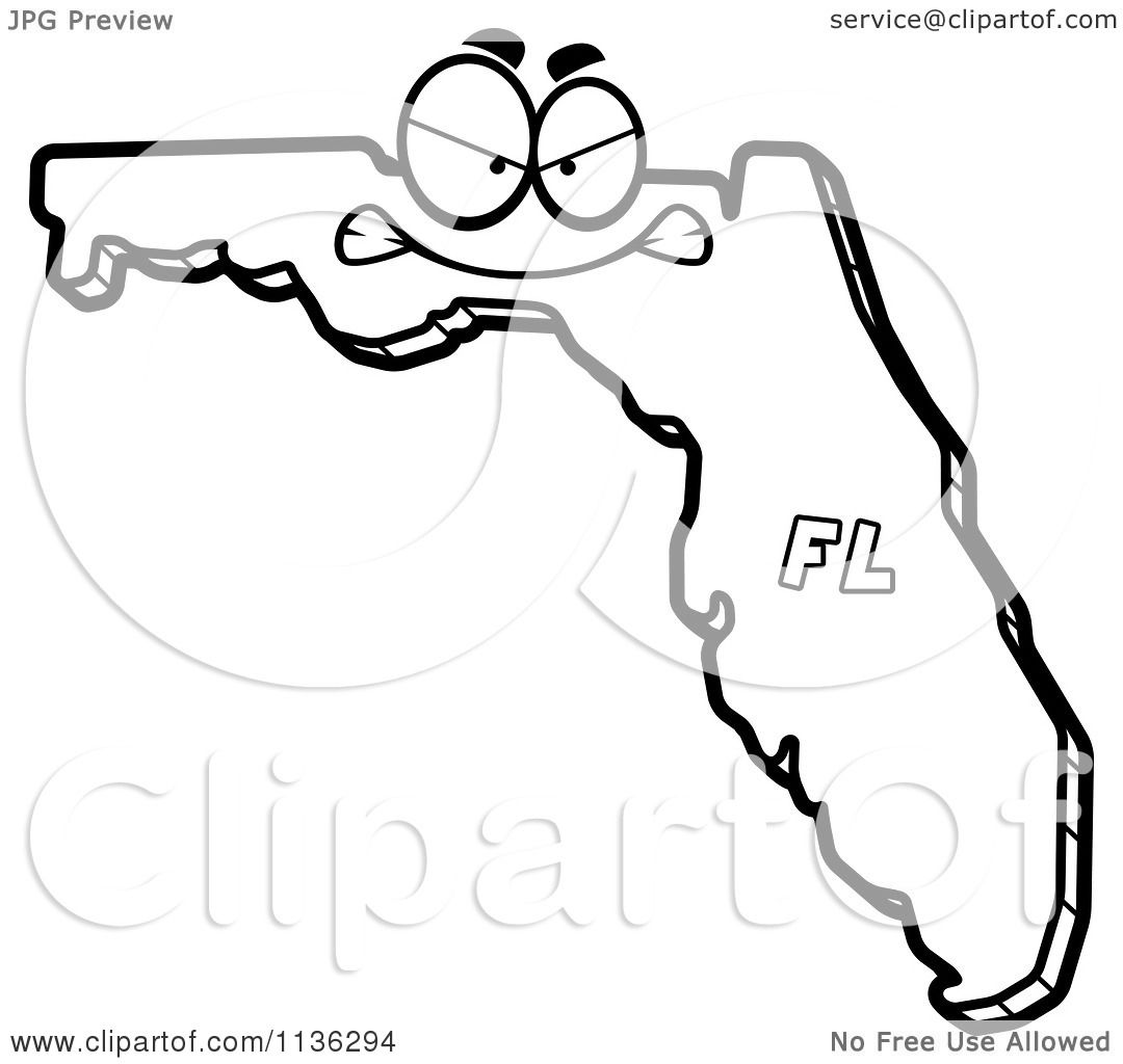 Cartoon Clipart An Outlined Mad Florida State Character Black And White Vector Coloring Page by Cory Thoman