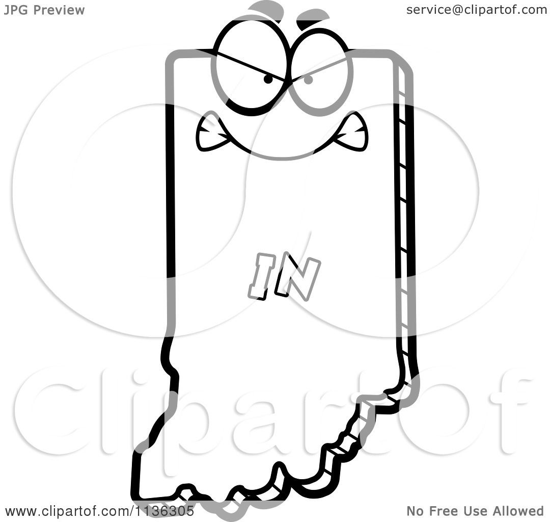 Cartoon Clipart An Outlined Mad Indiana State Character Black And White Vector Coloring Page by Cory Thoman