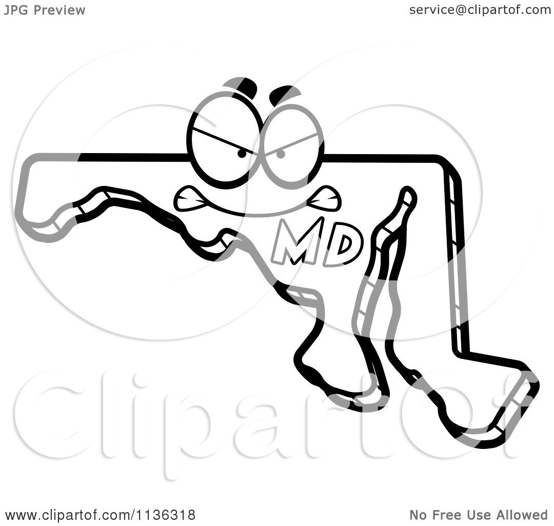 Cartoon Clipart An Outlined Mad Maryland State Character Black And White Vector Coloring Page by Cory Thoman