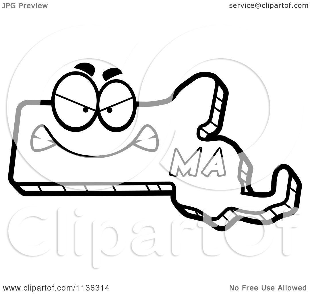 Cartoon Clipart An Outlined Mad Massachusetts State Character Black And White Vector Coloring Page by Cory Thoman