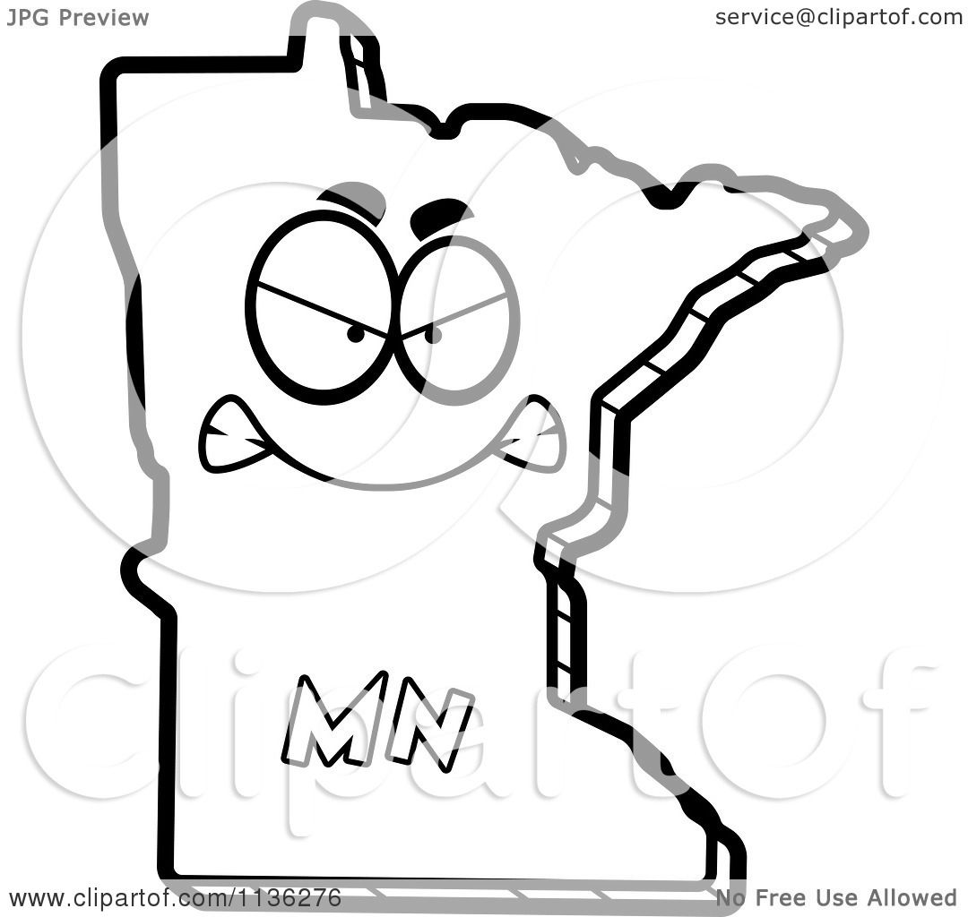 Cartoon Clipart An Outlined Mad Minnesota State Character Black And White Vector Coloring Page by Cory Thoman