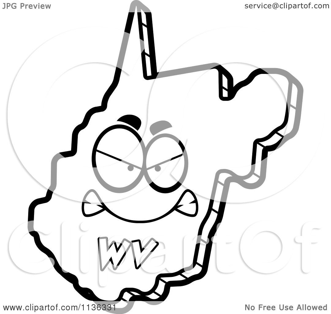 Download Cartoon Clipart Of An Outlined Mad West Virginia State Character - Black And White Vector ...