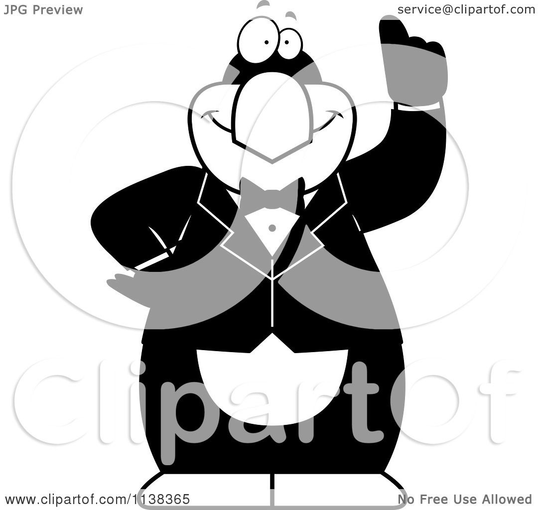 Download Cartoon Clipart Of An Outlined Penguin In A Tuxedo - Black And White Vector Coloring Page by ...