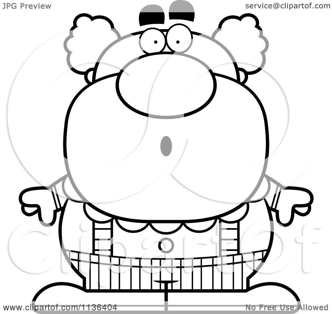 Cartoon Clipart Of An Outlined Surprised Pudgy Circus Clown - Black And ...