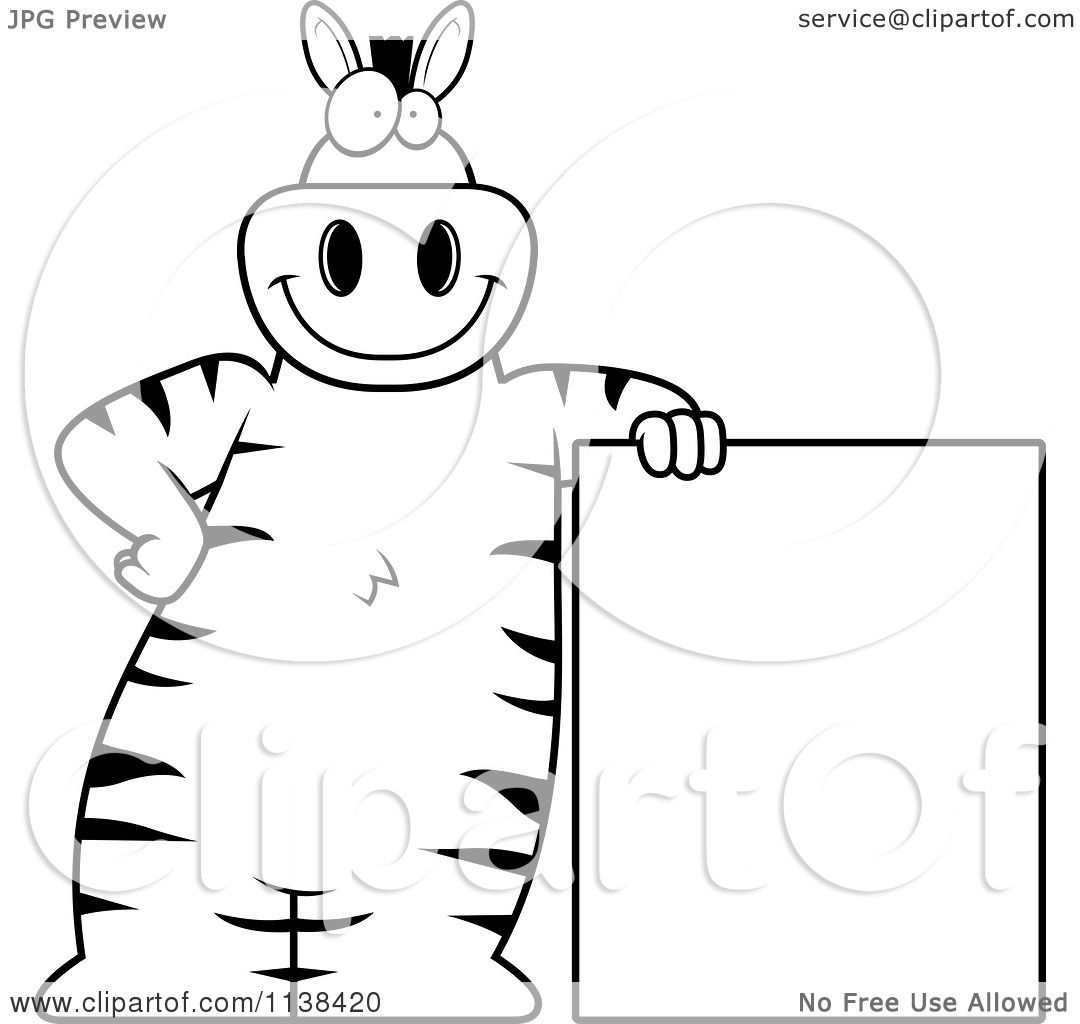 Cartoon Clipart Of An Outlined Zebra Leaning On A Sign ...