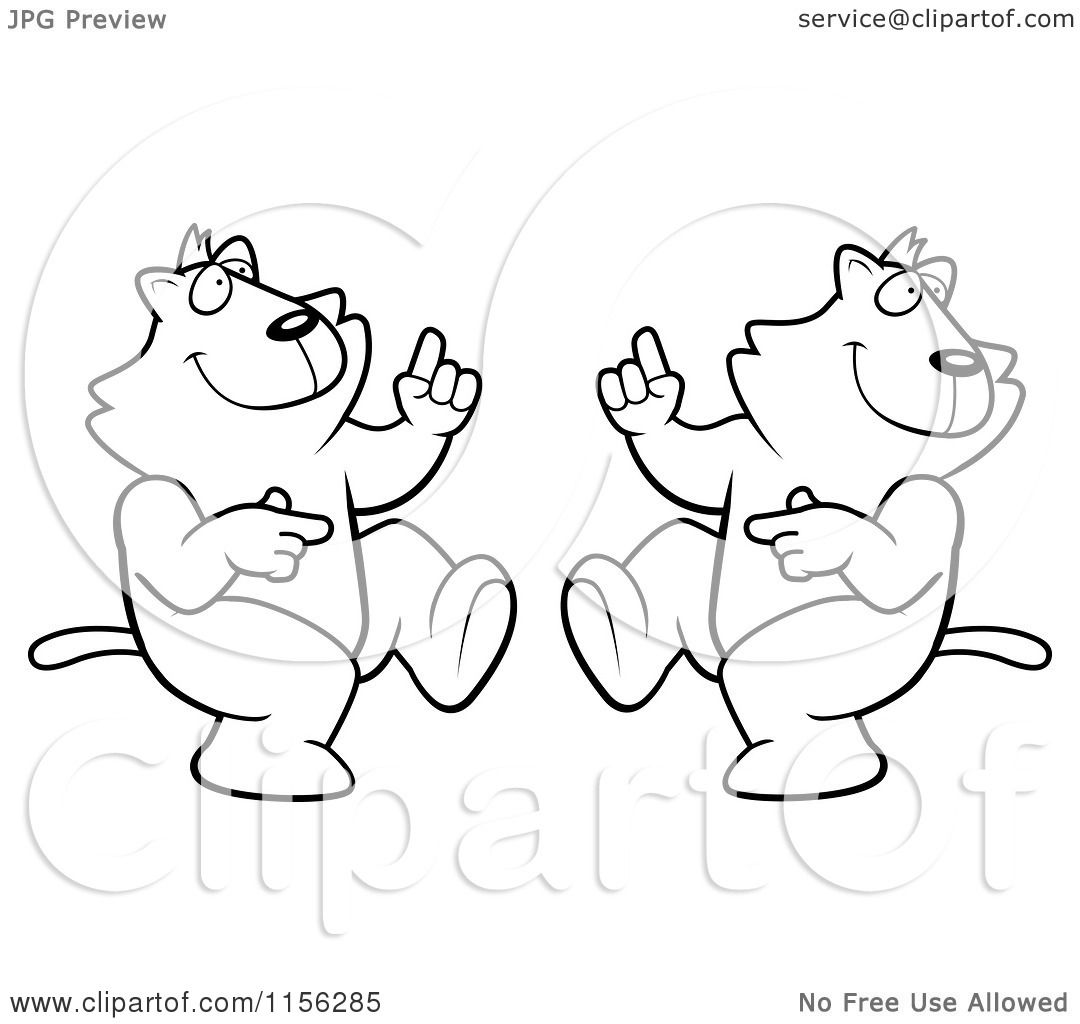 Cartoon Clipart Of Black And White Cats Dancing - Vector Outlined