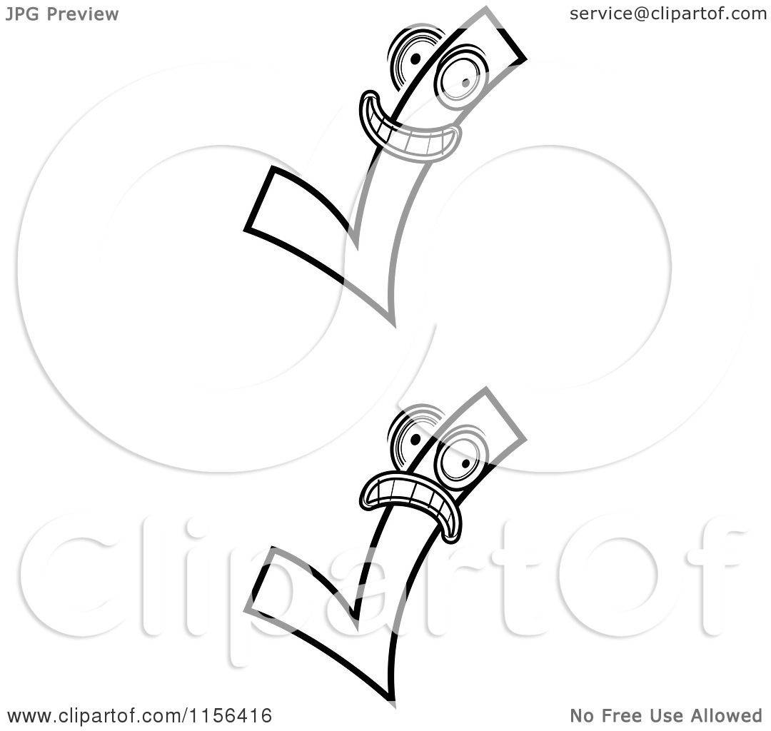 Cartoon Clipart Of Black And White Check Mark Characters - Vector