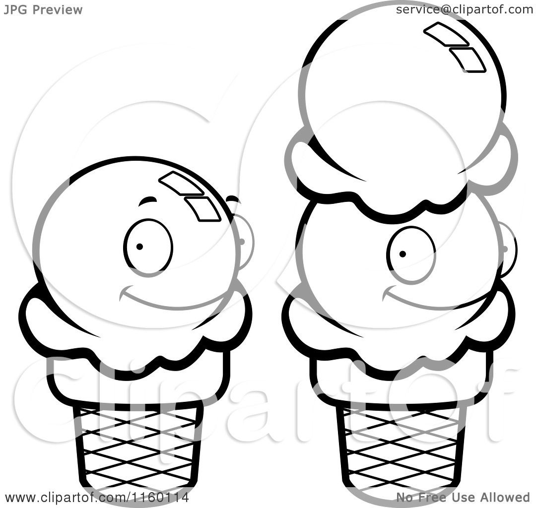 Download Cartoon Clipart Of Black And White Sugar Ice Cream Cones ...