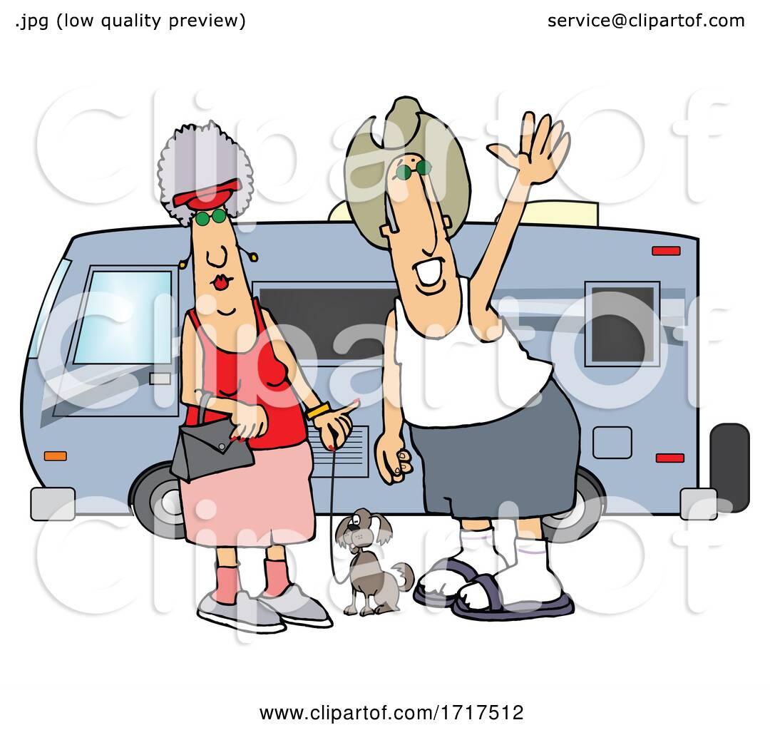 Cartoon Happy Couple and Dog by Their Camper Trailer by djart #1717512