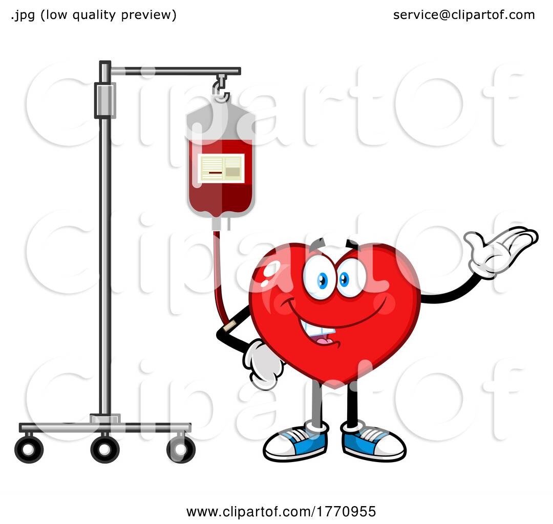 Cartoon Heart Mascot Character Getting a Blood Transfusion by Hit Toon  #1770955