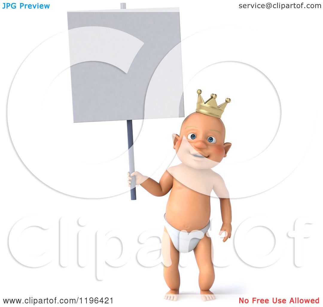 Download Cartoon of a 3d Caucasian Baby Boy Wearing a Crown and Holding a Sign - Royalty Free Vector ...