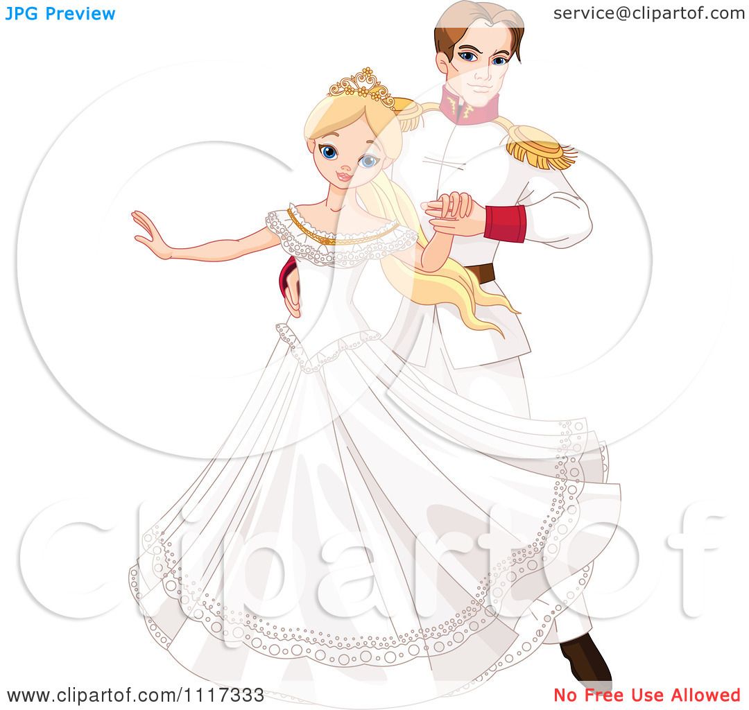 Cartoon Of A Beautiful Fairy Tale Princess Dancing With A Prince At A Ball  - Royalty Free Vector Clipart by Pushkin #1117333