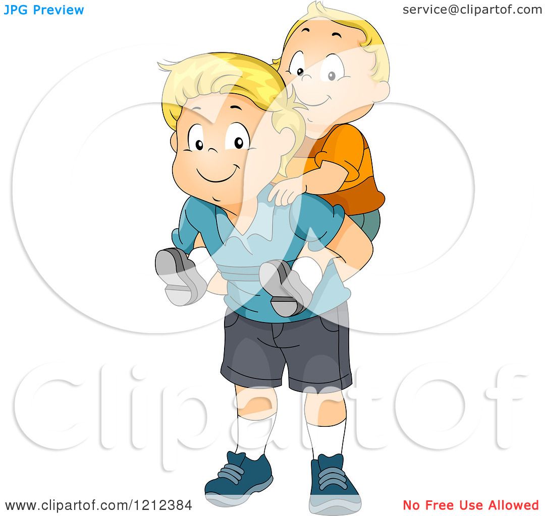 Cartoon of a Big Brother Giving His Baby Brother a Piggy Back Ride -  Royalty Free Vector Clipart by BNP Design Studio #1212384