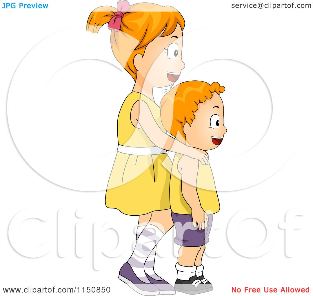 Cartoon of a Big Sister and Little Brother Looking Right - Royalty Free  Vector Clipart by BNP Design Studio #1150850