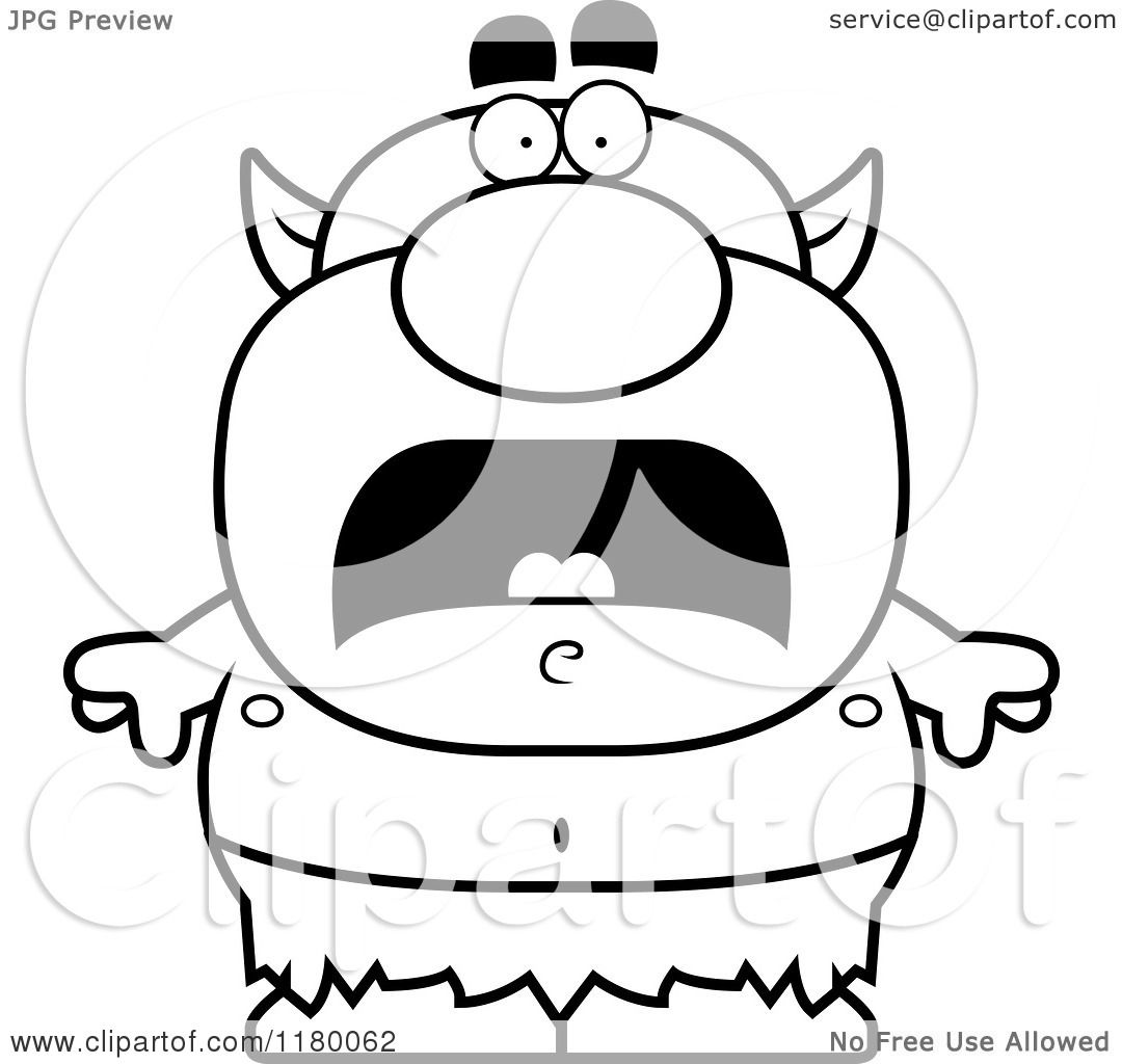 Cartoon of a Black and White Scared Chubby Goblin - Royalty Free Vector