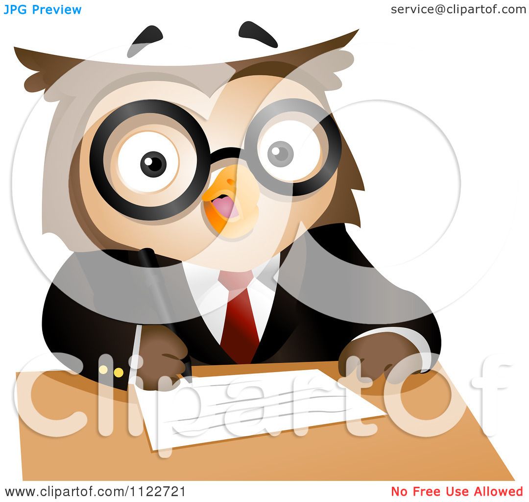 Cartoon Of A Business Owl Writing - Royalty Free Vector ...