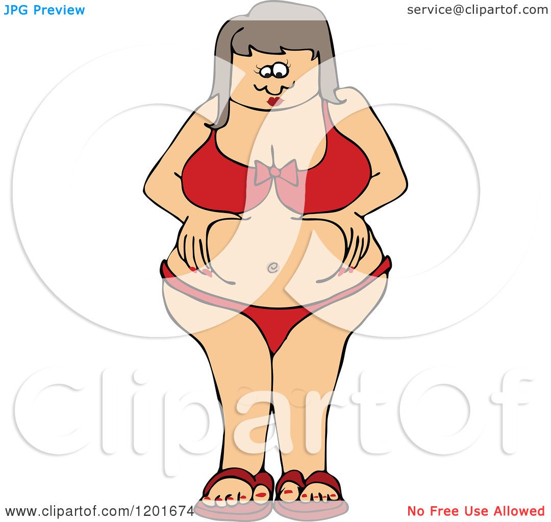 Cartoon of a Chubby White Woman in a Bikini, Squeezing Her Belly Fat -  Royalty Free Vector Clipart by djart #1201674