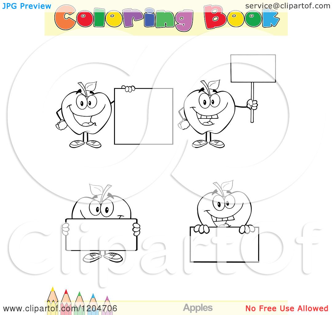 Download Cartoon of a Coloring Book Page with Apple and Sign Outlines Text and a Colored Pencil Border ...