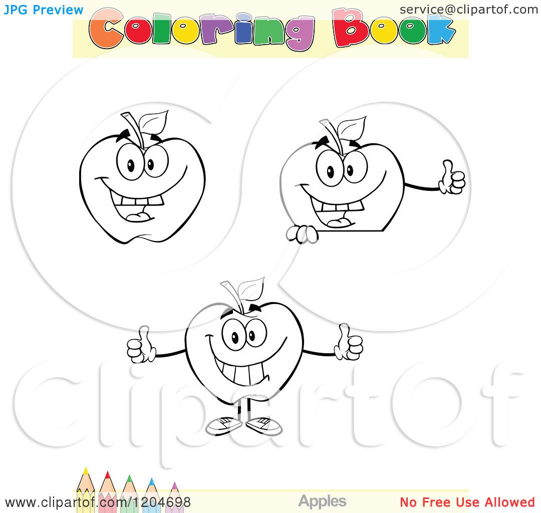 Download Cartoon of a Coloring Book Page with Apple Outlines Text ...