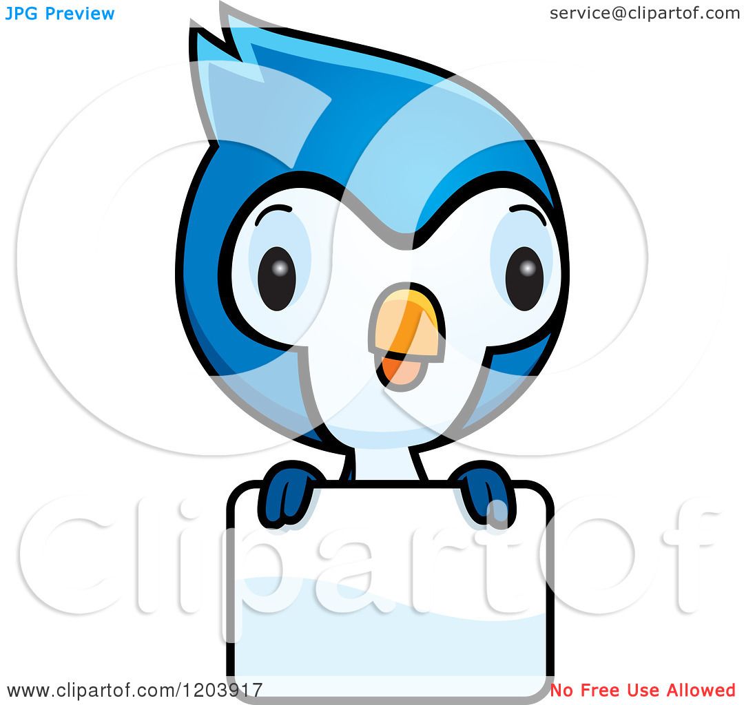 Cartoon of a Cute Baby Blue Jay over a Sign - Royalty Free Vector Clipart  by Cory Thoman #1203917