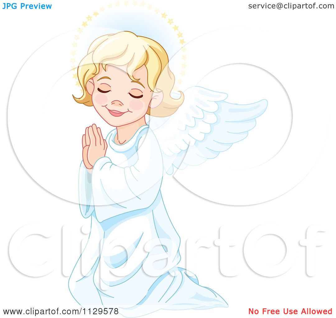 Cartoon Of A Cute Blond Angel Girl Kneeling In Prayer ...