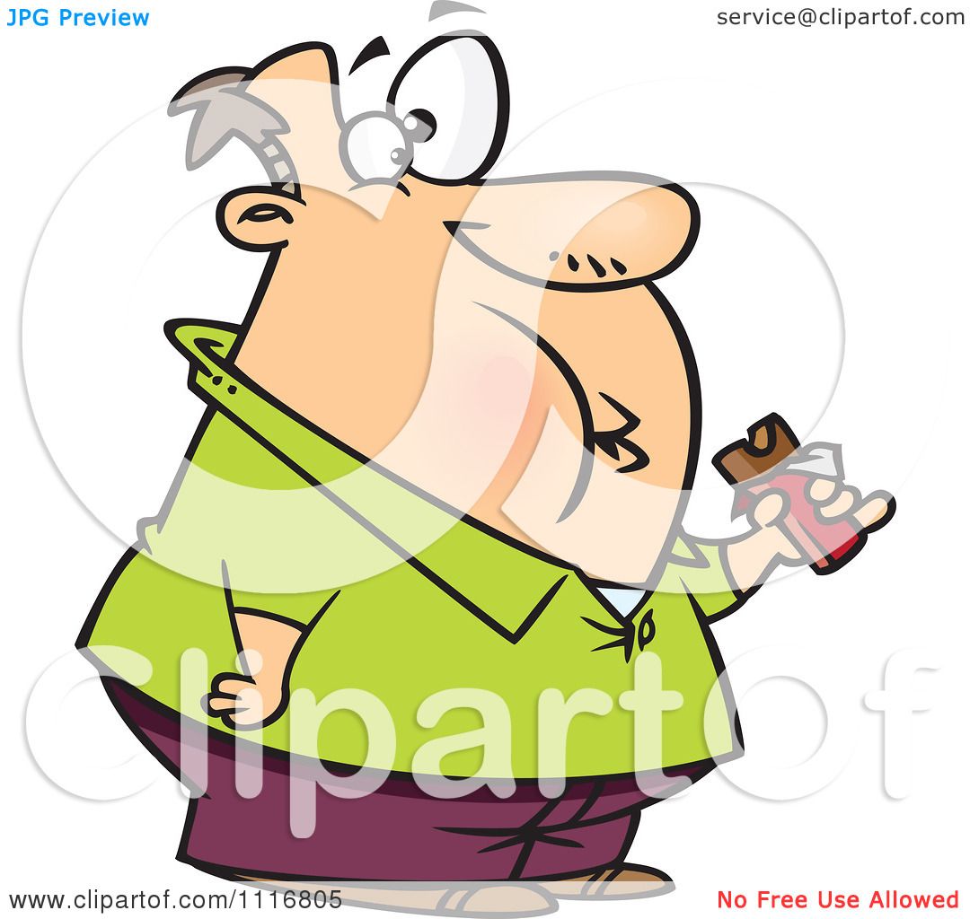 Cartoon Of A Fat Man Eating A Chocolate Candy Bar ...