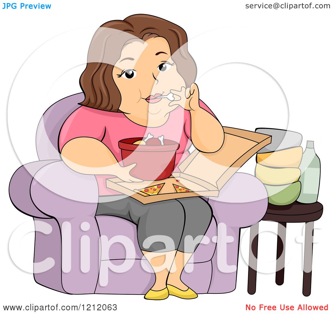 Cartoon of a Fat Woman Eating Chicken Drumsticks and Pizza - Royalty Free  Vector Clipart by BNP Design Studio #1212063