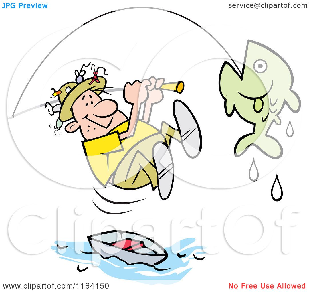 Cartoon of a Fisherman Leaping from His Boat to Reel in a Fish - Royalty  Free Vector Clipart by Johnny Sajem #1164150