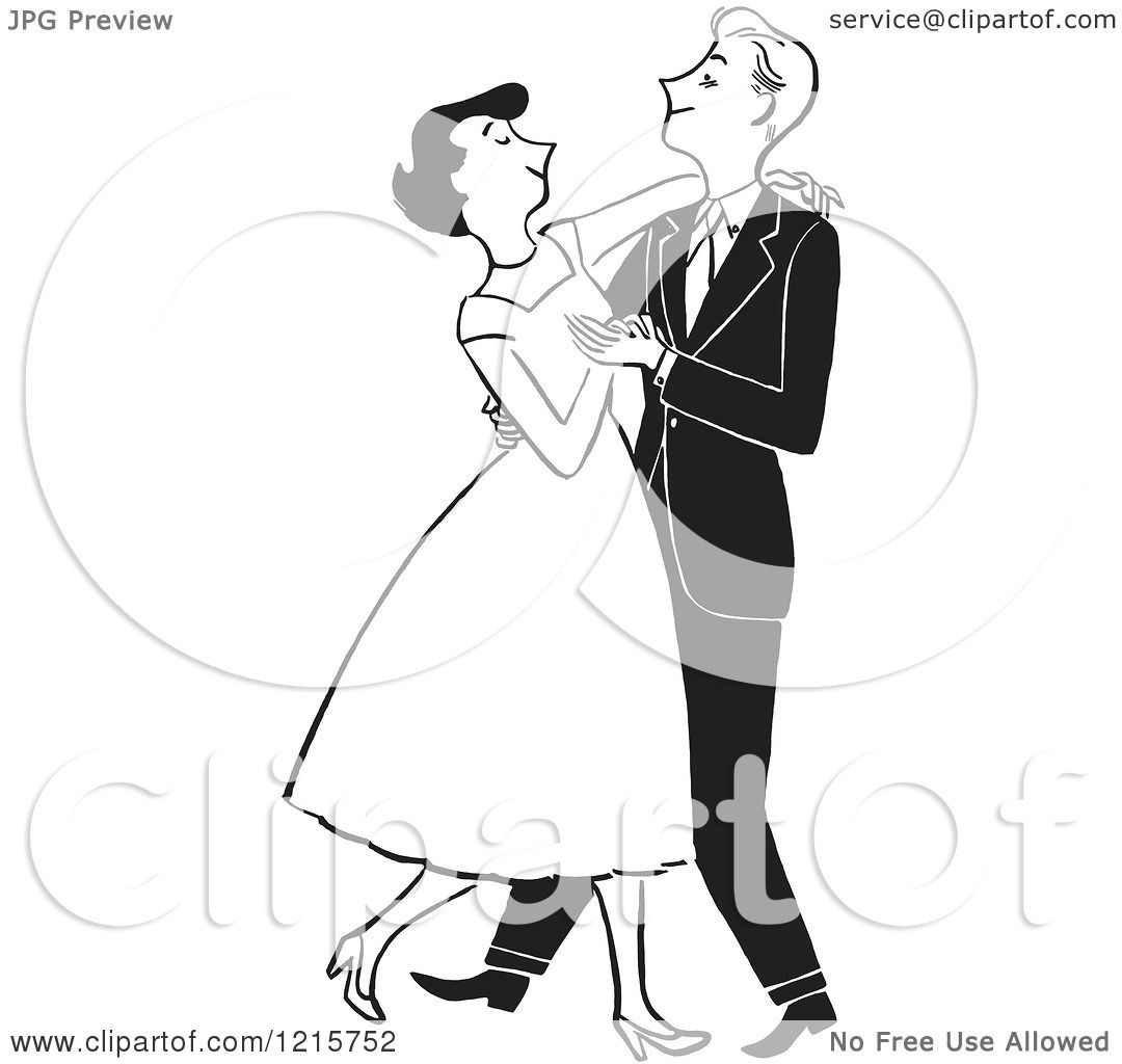 Cartoon of a Formal Polite Couple Dancing, in Black and White - Royalty  Free Vector Clipart by Picsburg #1215752