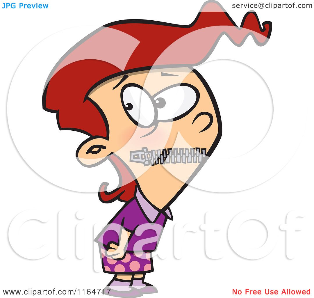Cartoon Of A Girl With Her Mouth Zipped Shut Royalty