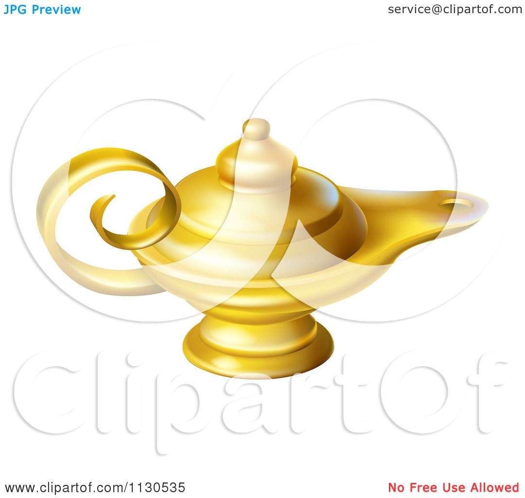 Cartoon Of A Gold Genie Oil Lamp - Royalty Free Vector Clipart by  AtStockIllustration #1130535