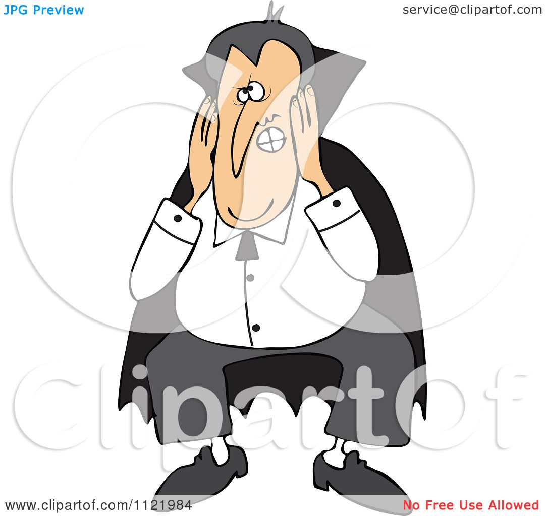 Cartoon Of A Halloween Vampire Covering His Ears - Royalty Free Vector