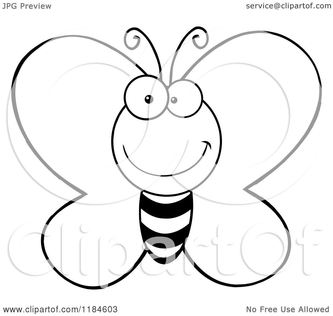Cartoon Of A Happy Black And White Butterfly Royalty Free Vector