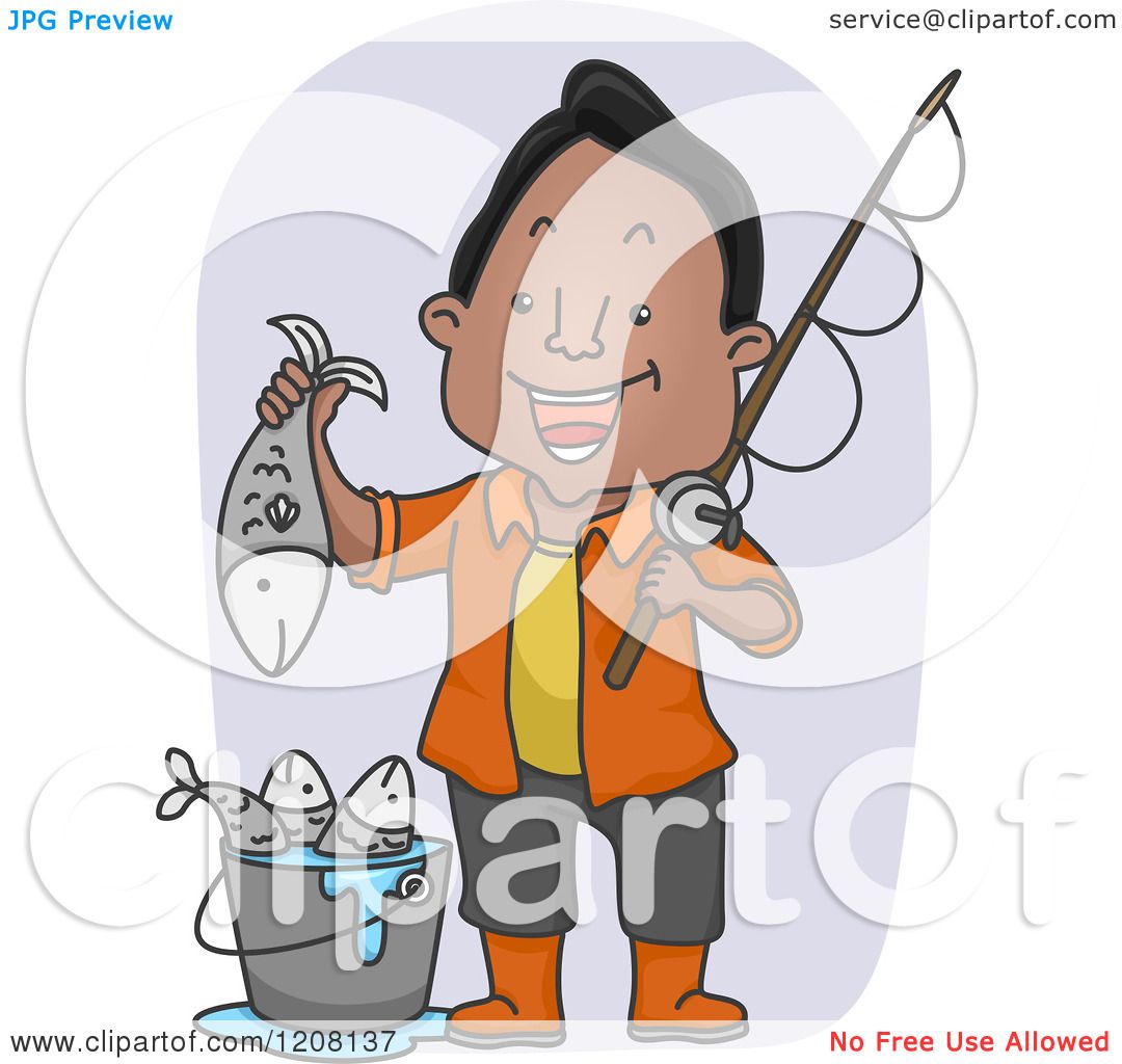 Cartoon of a Happy Black Man Holding His Caught Fish - Royalty Free Vector  Clipart by BNP Design Studio #1208137