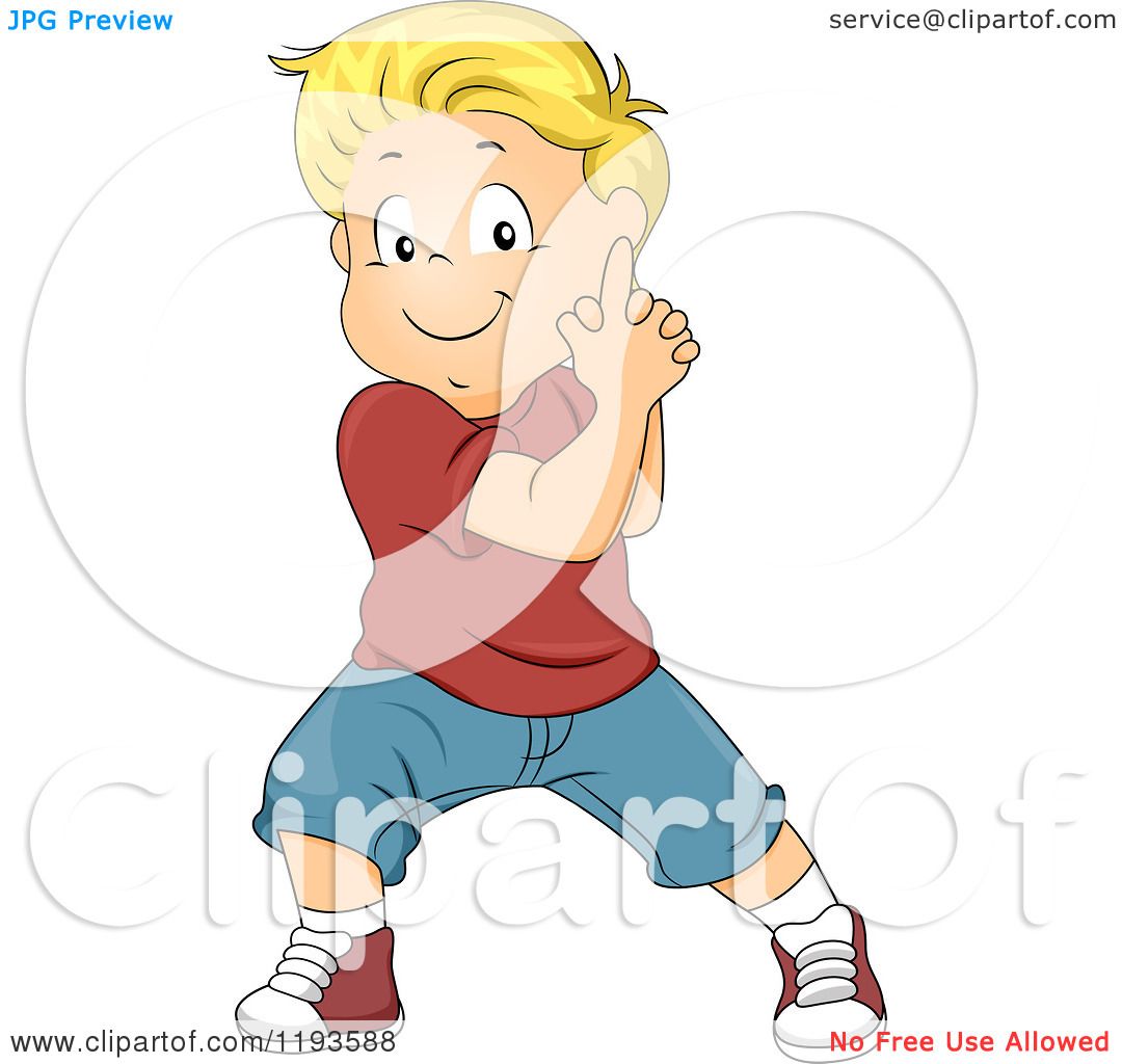 Cartoon of a Happy Blond Caucasian Boy Pretending His Hands Are a Gun ...