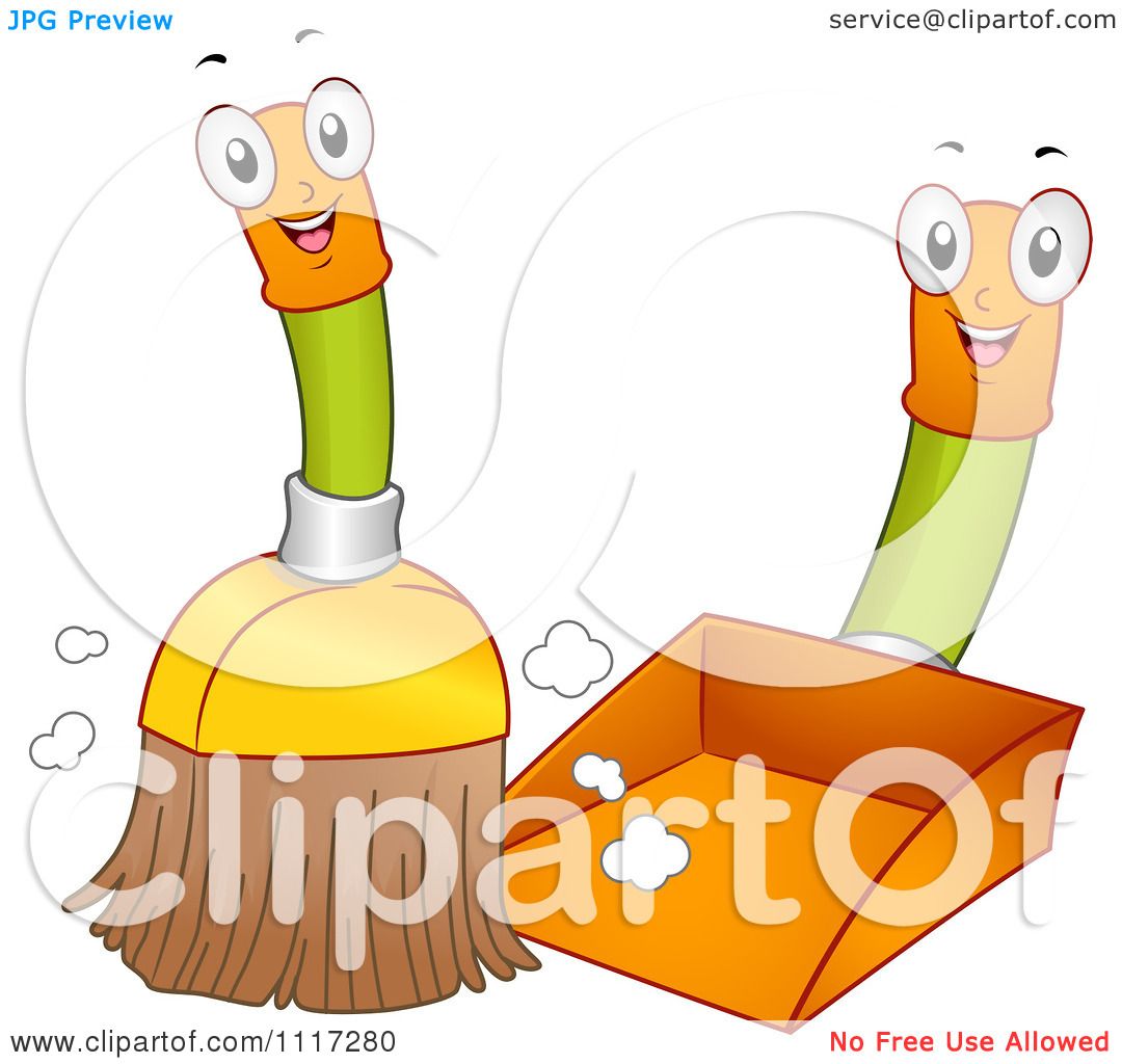 Cartoon Of A Happy Broom Sweeping Into A Dustpan - Royalty Free Vector  Clipart by BNP Design Studio #1117280