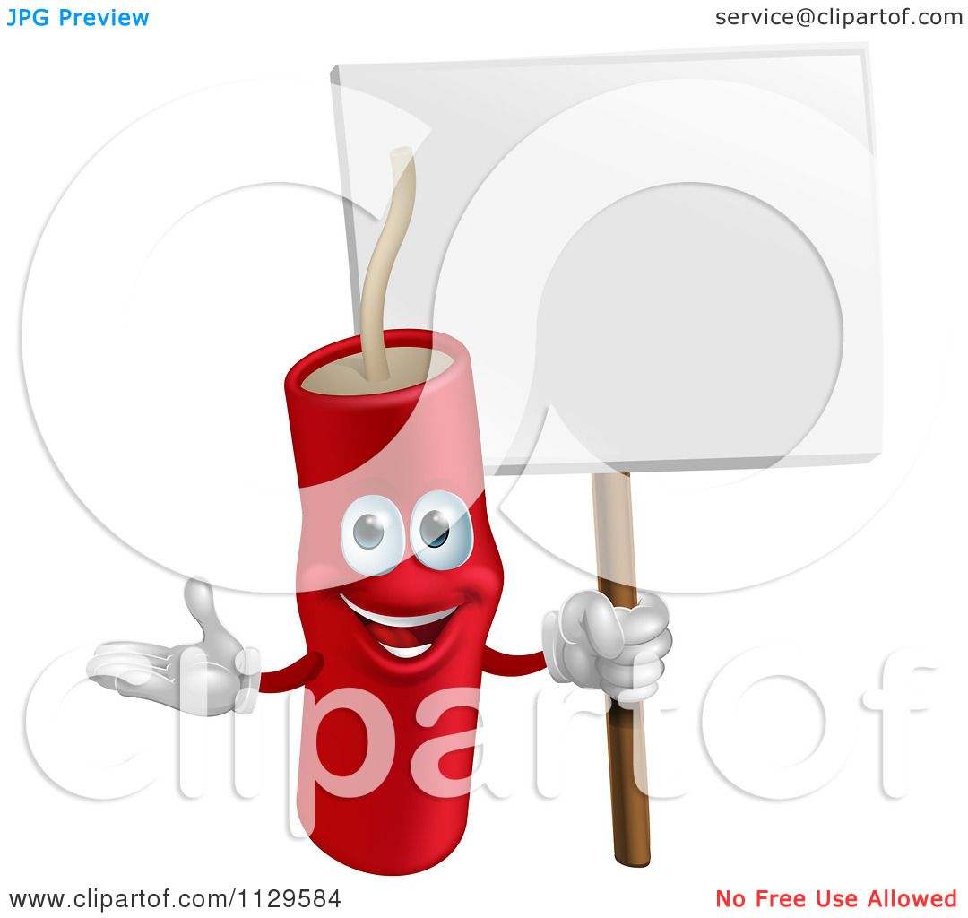 Cartoon Of A Happy Dynamite Mascot Holding A Sign - Royalty Free Vector ...