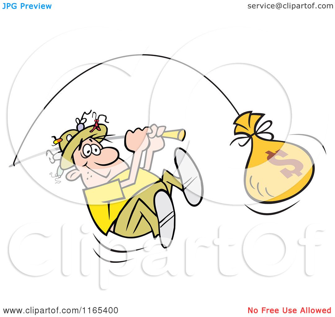 Cartoon of a Happy Fisherman Reeling in a Money Bag Catch - Royalty Free  Vector Clipart by Johnny Sajem #1165400