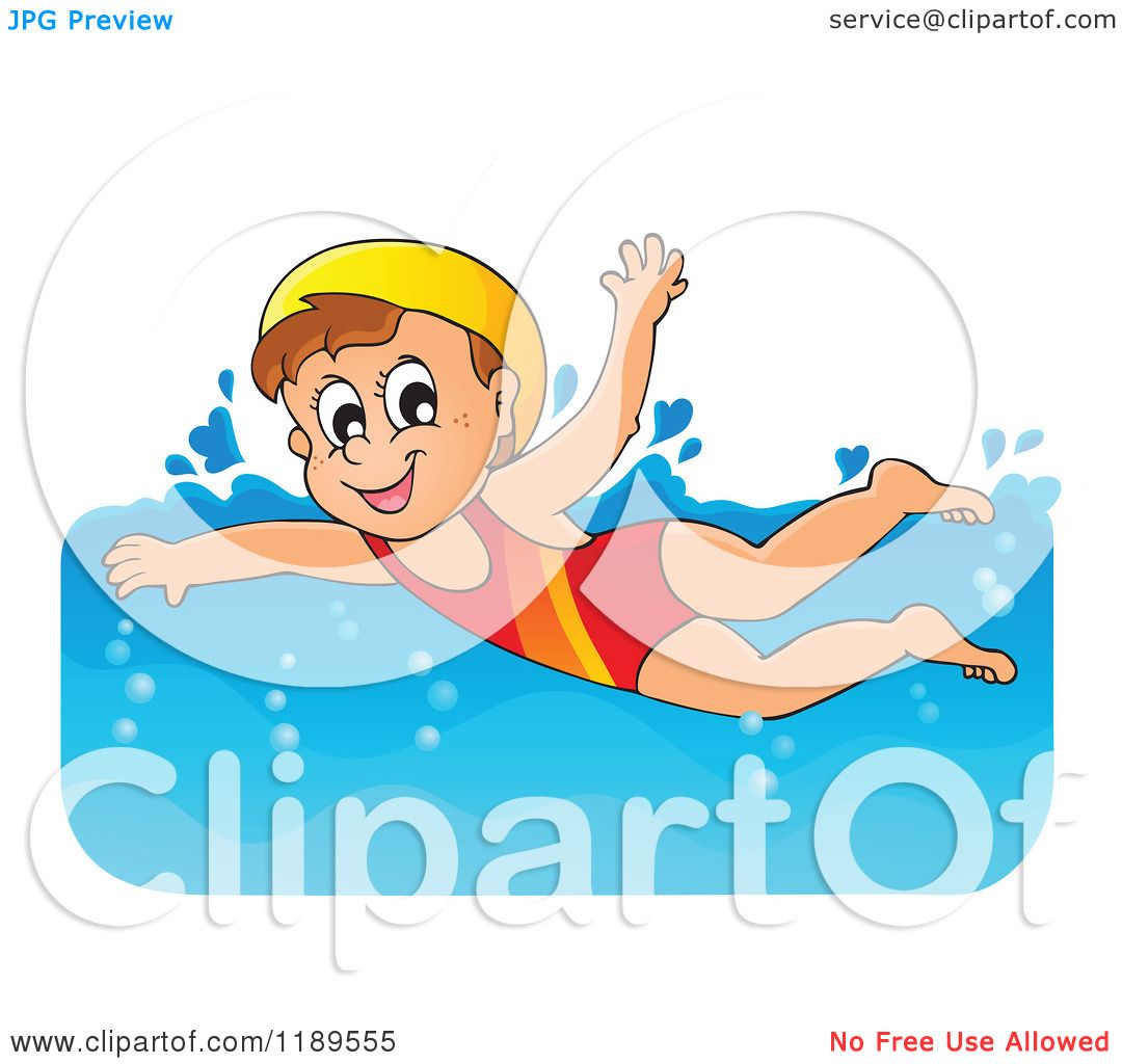 Cartoon of a Happy Girl Swimming - Royalty Free Vector Clipart by ...